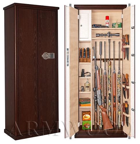 Oruzheynyy seyf s otdelkoy naturalnym derevom Armwood 969 NNP EL Lux.